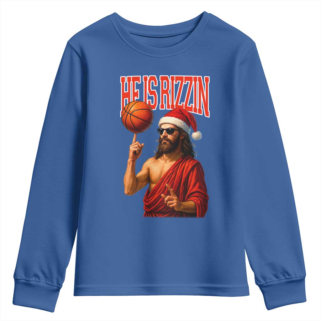 Jesus Basketball Christmas Youth Sweatshirt He Is Rizzin TS14 Royal Blue Print Your Wear