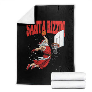 Santa Basketball Christmas Throw Blanket He Is Rizzin TS14 Black Print Your Wear