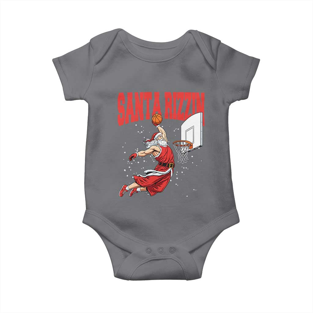 Santa Basketball Christmas Baby Onesie He Is Rizzin TS14 Charcoal Print Your Wear