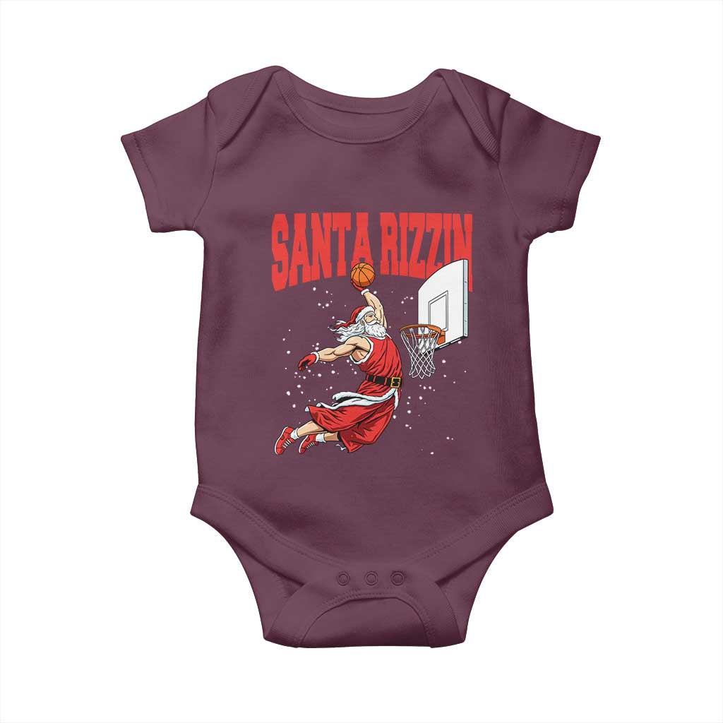 Santa Basketball Christmas Baby Onesie He Is Rizzin TS14 Maroon Print Your Wear