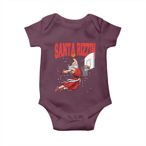 Santa Basketball Christmas Baby Onesie He Is Rizzin TS14 Maroon Print Your Wear