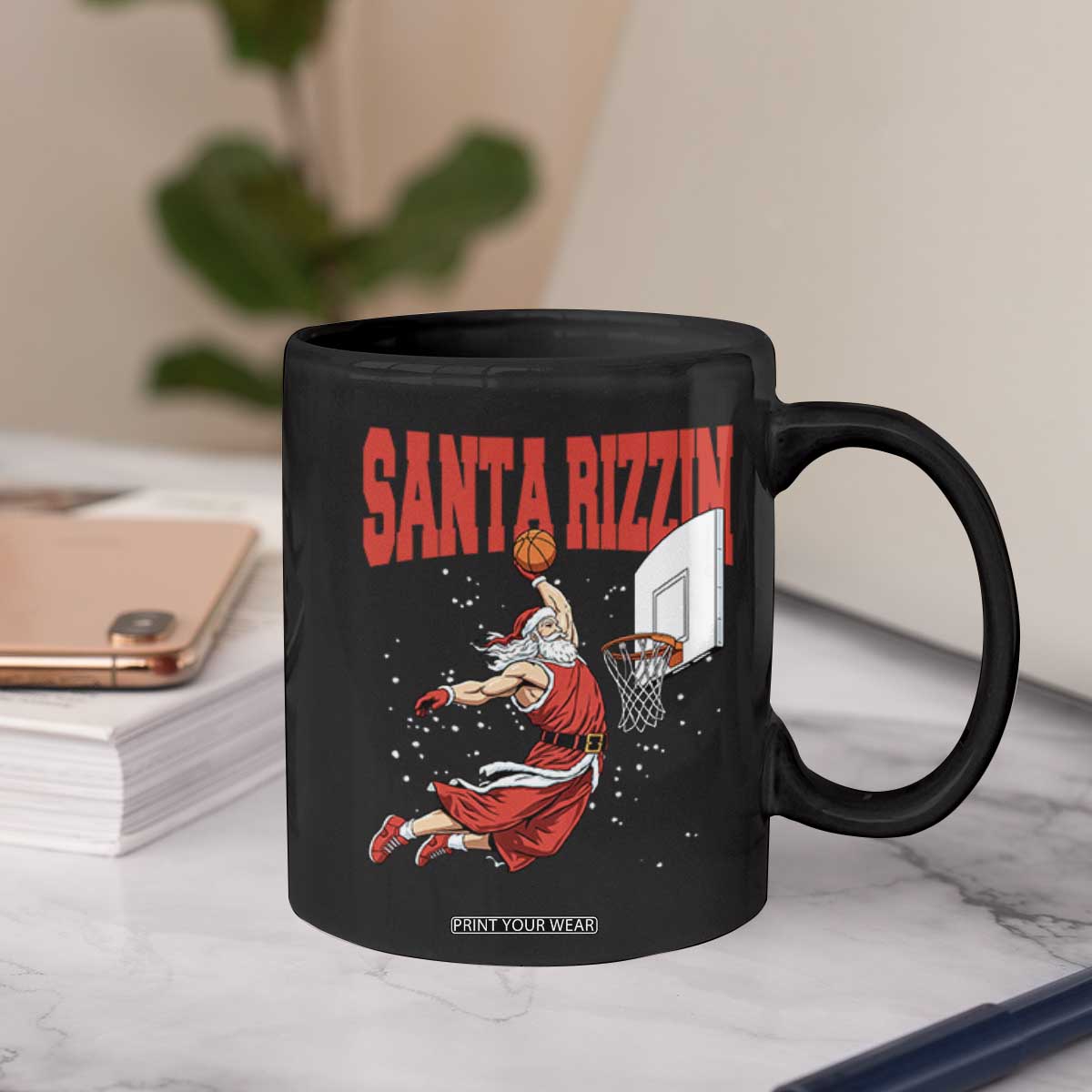 Santa Basketball Christmas Coffee Mug He Is Rizzin TS14 Print Your Wear