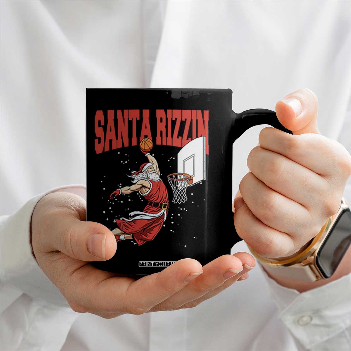 Santa Basketball Christmas Coffee Mug He Is Rizzin TS14 Print Your Wear