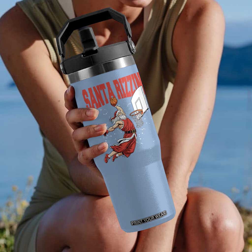 Santa Basketball Christmas Flip Straw Tumbler He Is Rizzin TS14 One Size: 30 oz Light Blue Print Your Wear