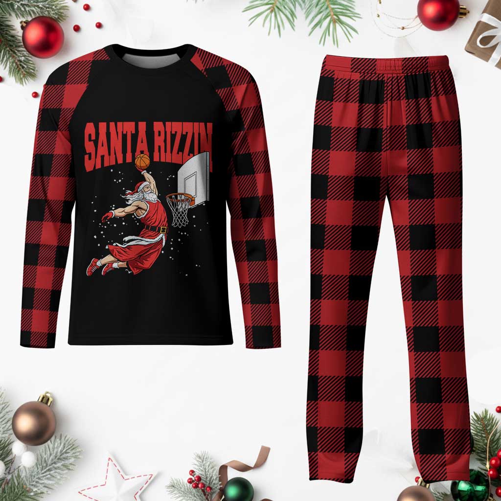 Santa Basketball Christmas Plaid Pajama Set He Is Rizzin TS14 Buffalo Plaid Print Your Wear