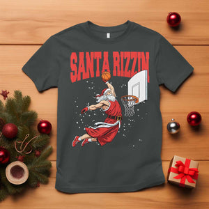 Santa Basketball Christmas T Shirt He Is Rizzin TS14 Dark Heather Print Your Wear