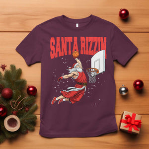 Santa Basketball Christmas T Shirt He Is Rizzin TS14 Maroon Print Your Wear