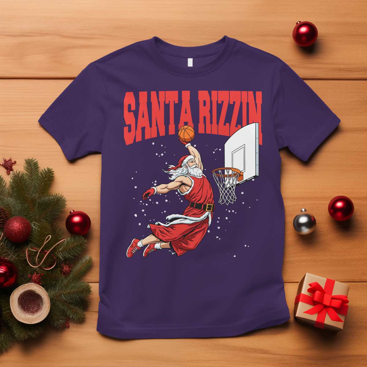 Santa Basketball Christmas T Shirt He Is Rizzin TS14 Purple Print Your Wear