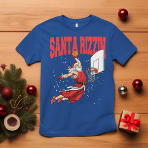 Santa Basketball Christmas T Shirt He Is Rizzin TS14 Royal Blue Print Your Wear