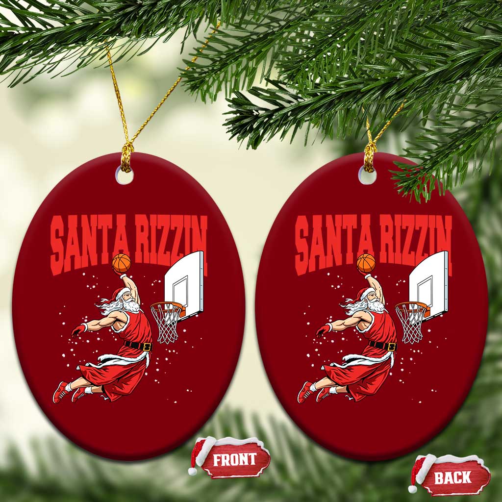 Santa Basketball Xmas Ceramic Ornament He Is Rizzin TS14 Print Your Wear