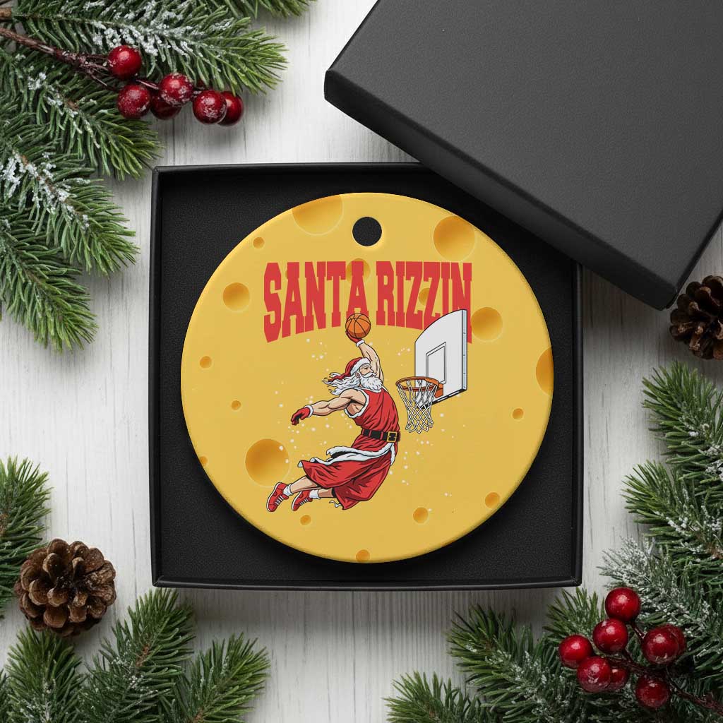 Santa Basketball Xmas Ceramic Ornament He Is Rizzin TS14 1pc Yellow Cheese Print Your Wear