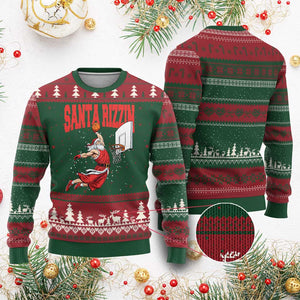 Santa Basketball Xmas Ugly Christmas Sweater He Is Rizzin TS14 Red Green Print Your Wear
