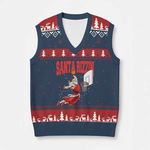 Santa Basketball Xmas V-Neck Knit Sweater Vest He Is Rizzin TS14 Navy Red Print Your Wear