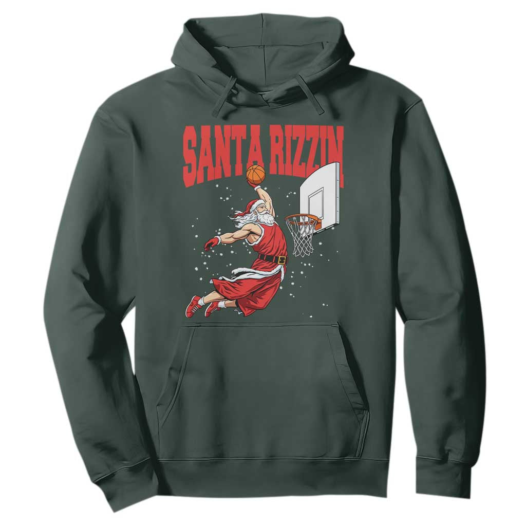 Santa Basketball Christmas Hoodie He Is Rizzin TS14 Dark Forest Green Print Your Wear