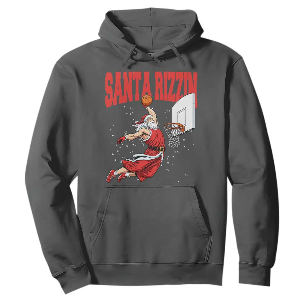 Santa Basketball Christmas Hoodie He Is Rizzin TS14 Dark Heather Print Your Wear