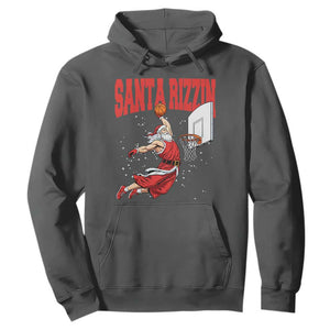 Santa Basketball Christmas Hoodie He Is Rizzin TS14 Dark Heather Print Your Wear