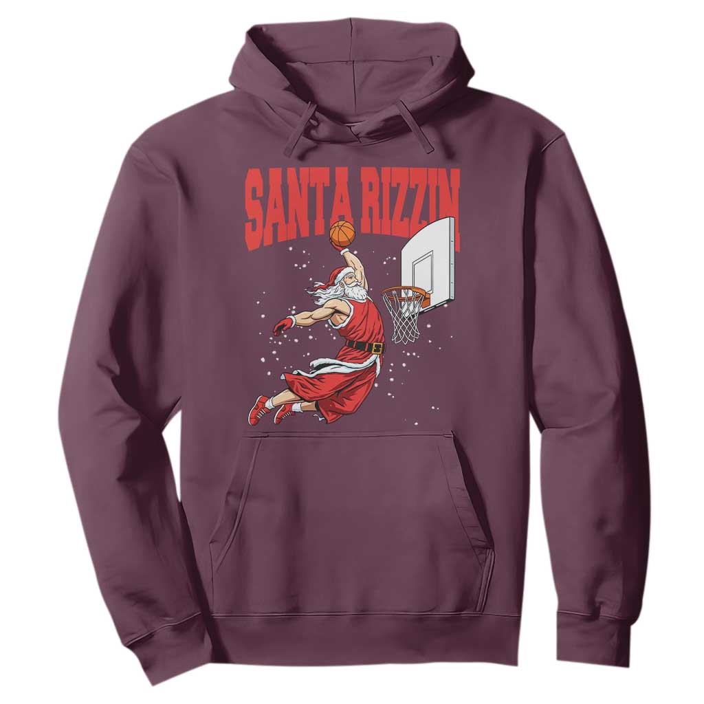 Santa Basketball Christmas Hoodie He Is Rizzin TS14 Maroon Print Your Wear