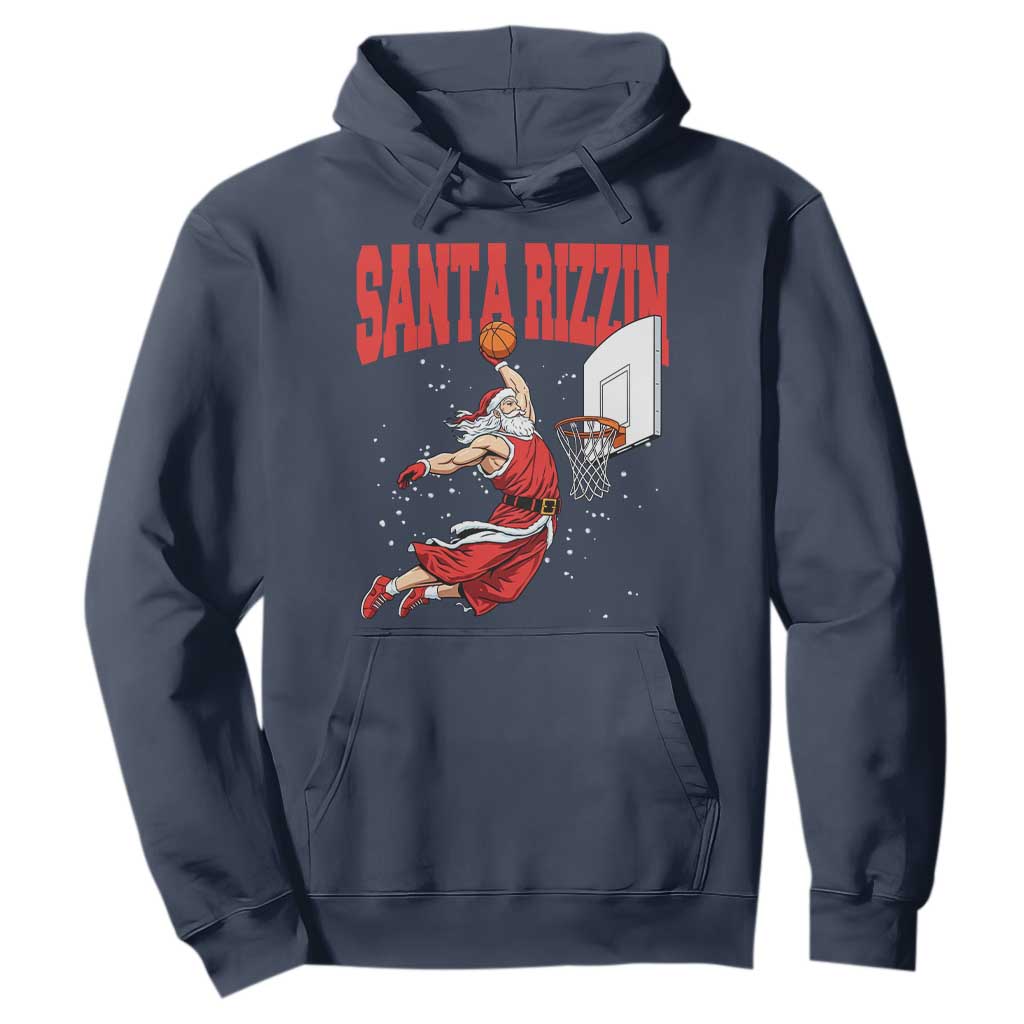 Santa Basketball Christmas Hoodie He Is Rizzin TS14 Navy Print Your Wear