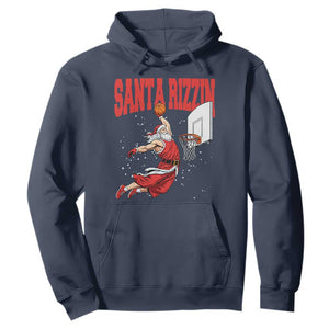 Santa Basketball Christmas Hoodie He Is Rizzin TS14 Navy Print Your Wear