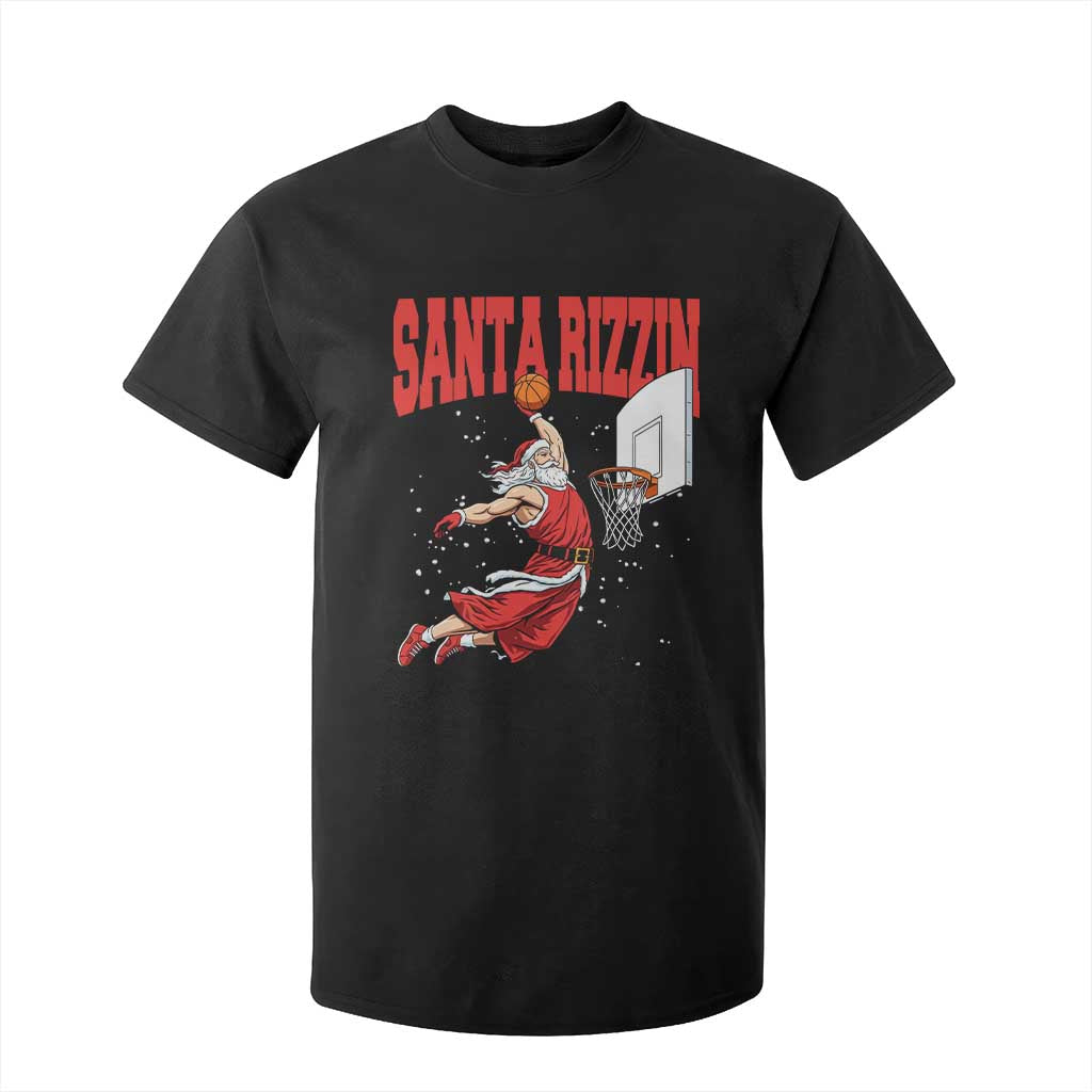 Santa Basketball Christmas T Shirt For Kid He Is Rizzin TS14 Black Print Your Wear
