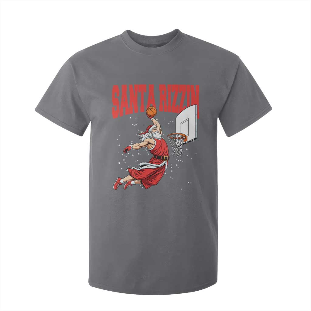 Santa Basketball Christmas T Shirt For Kid He Is Rizzin TS14 Charcoal Print Your Wear