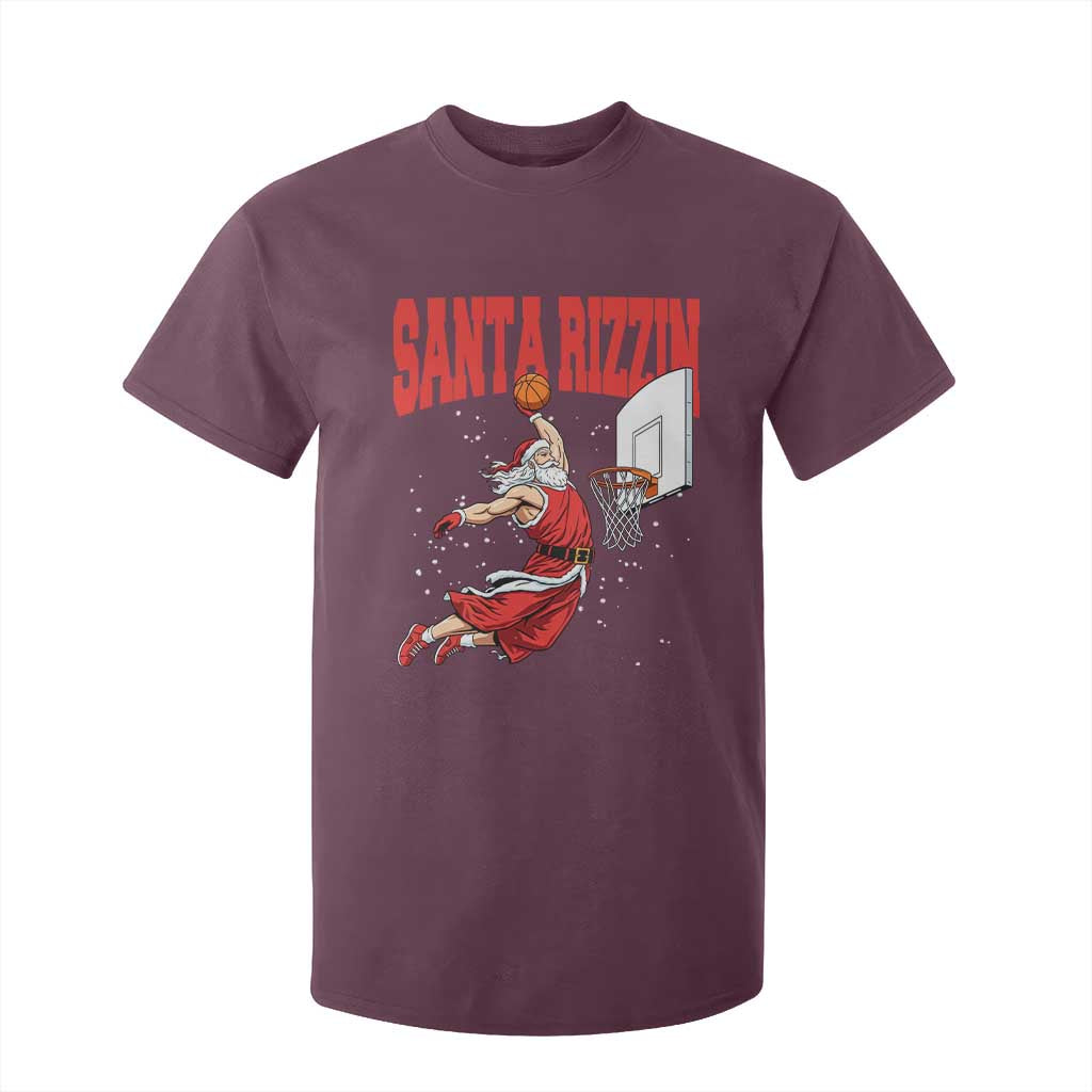 Santa Basketball Christmas T Shirt For Kid He Is Rizzin TS14 Maroon Print Your Wear