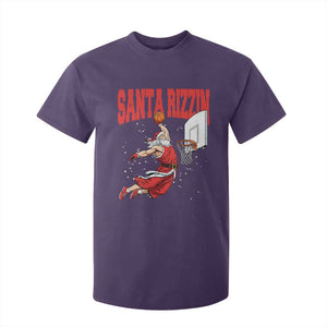 Santa Basketball Christmas T Shirt For Kid He Is Rizzin TS14 Purple Print Your Wear