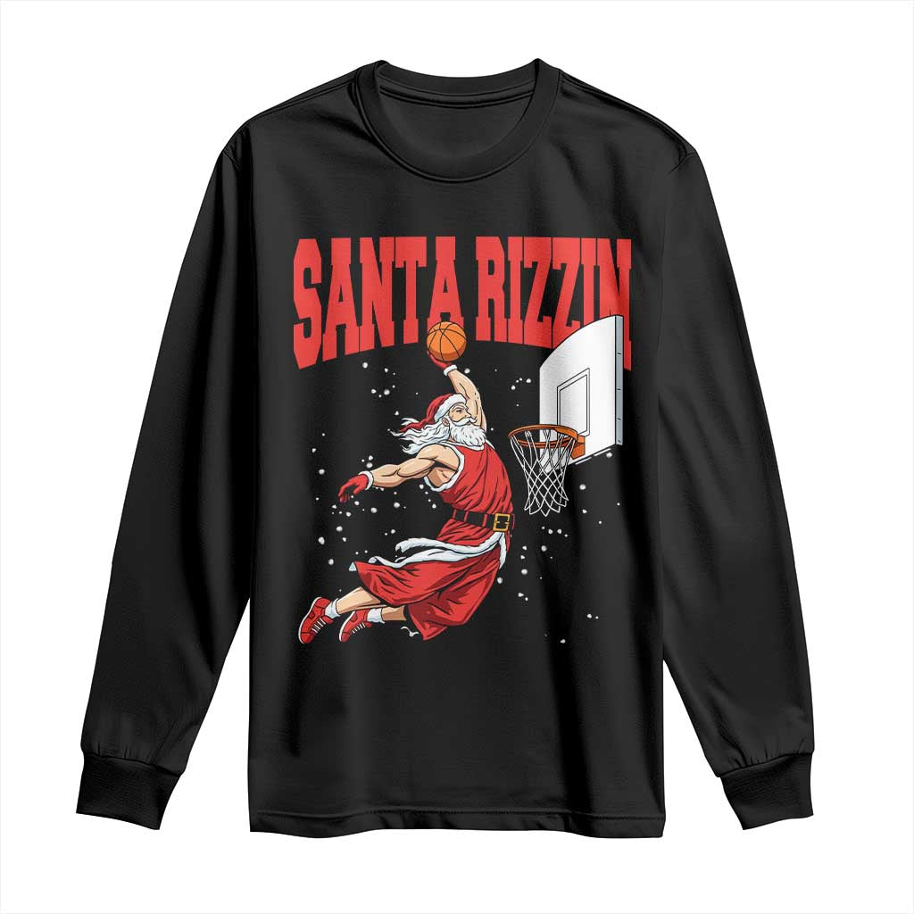 Santa Basketball Christmas Long Sleeve Shirt He Is Rizzin TS14 Black Print Your Wear