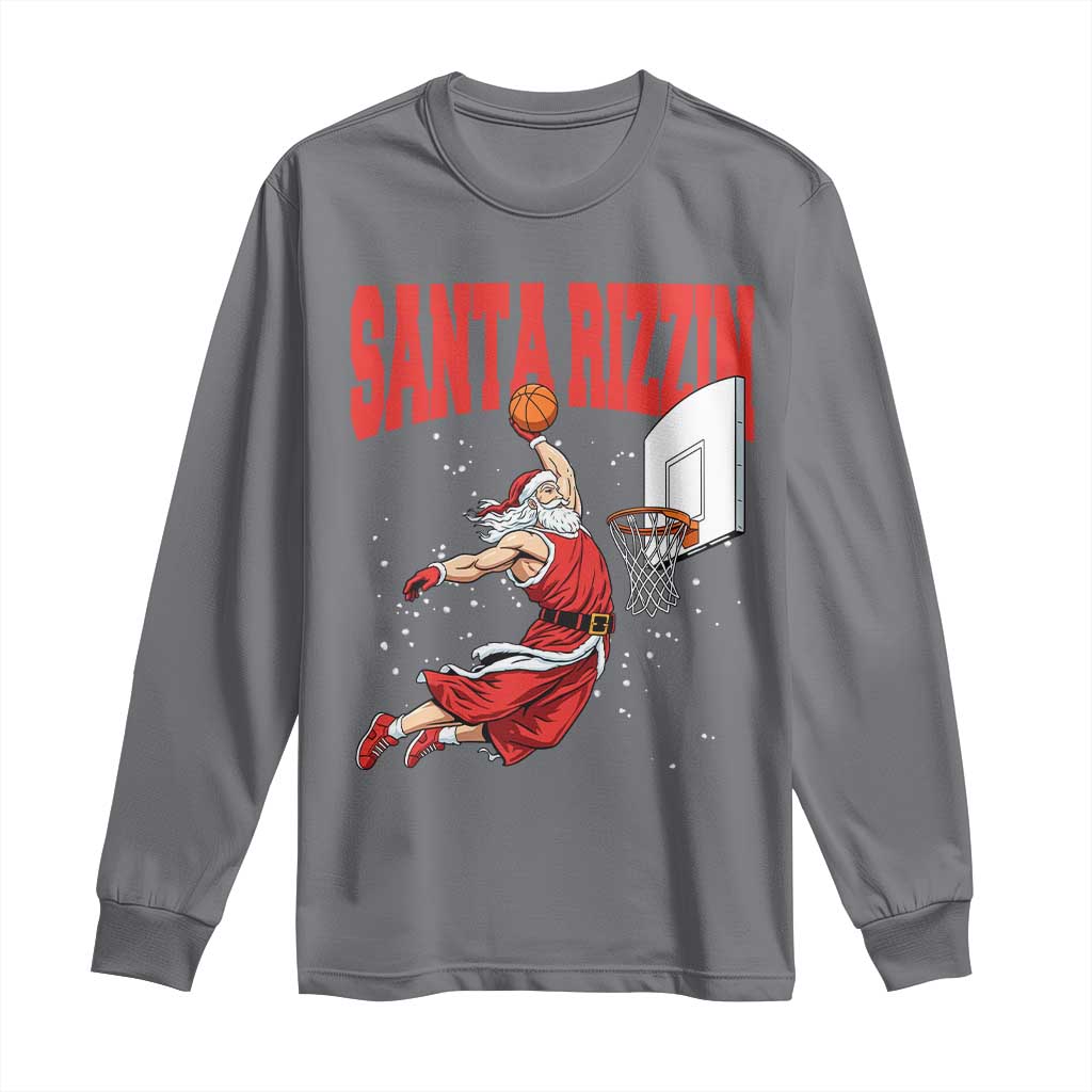 Santa Basketball Christmas Long Sleeve Shirt He Is Rizzin TS14 Charcoal Print Your Wear