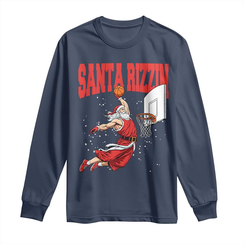 Santa Basketball Christmas Long Sleeve Shirt He Is Rizzin TS14 Navy Print Your Wear