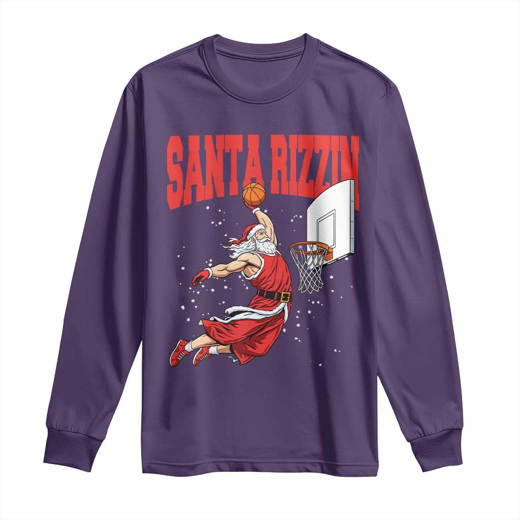 Santa Basketball Christmas Long Sleeve Shirt He Is Rizzin TS14 Purple Print Your Wear