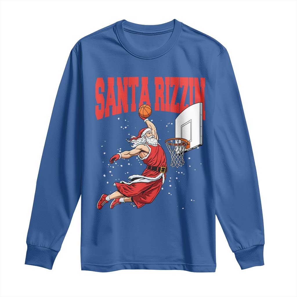 Santa Basketball Christmas Long Sleeve Shirt He Is Rizzin TS14 Royal Blue Print Your Wear