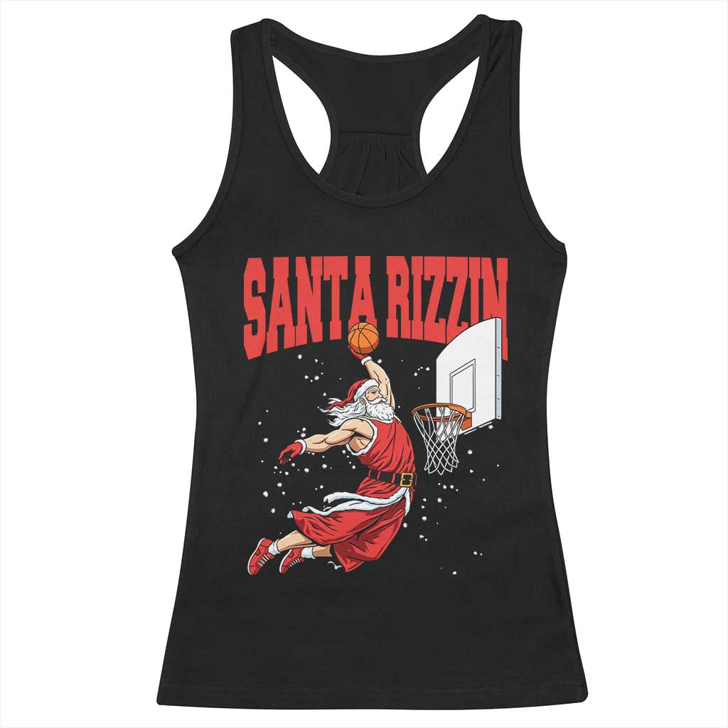 Santa Basketball Christmas Racerback Tank Top He Is Rizzin TS14 Black Print Your Wear