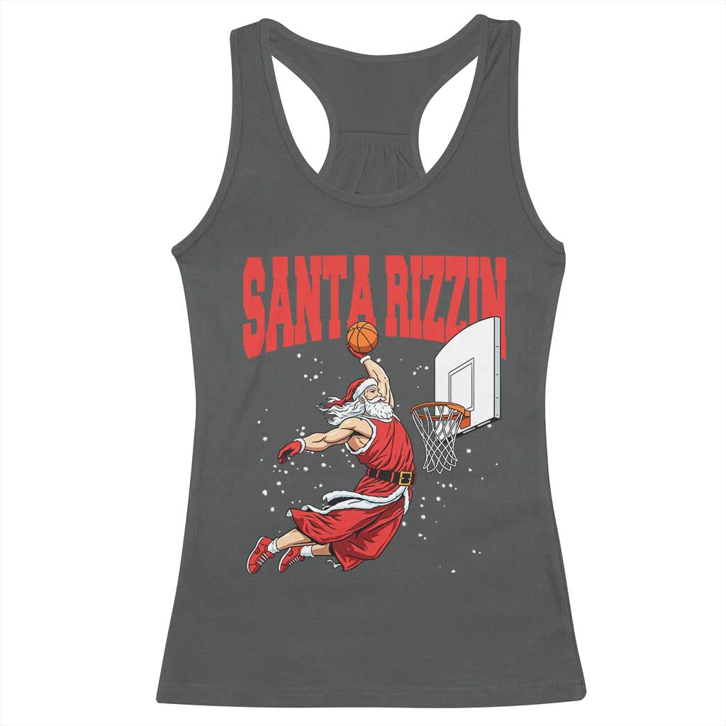 Santa Basketball Christmas Racerback Tank Top He Is Rizzin TS14 Dark Heather Print Your Wear