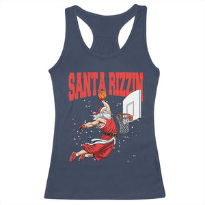 Santa Basketball Christmas Racerback Tank Top He Is Rizzin TS14 Navy Print Your Wear