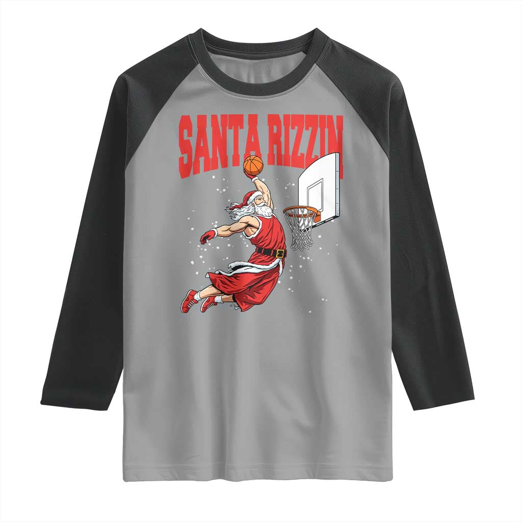 Santa Basketball Christmas Raglan Shirt He Is Rizzin TS14 Sport Gray Black Print Your Wear