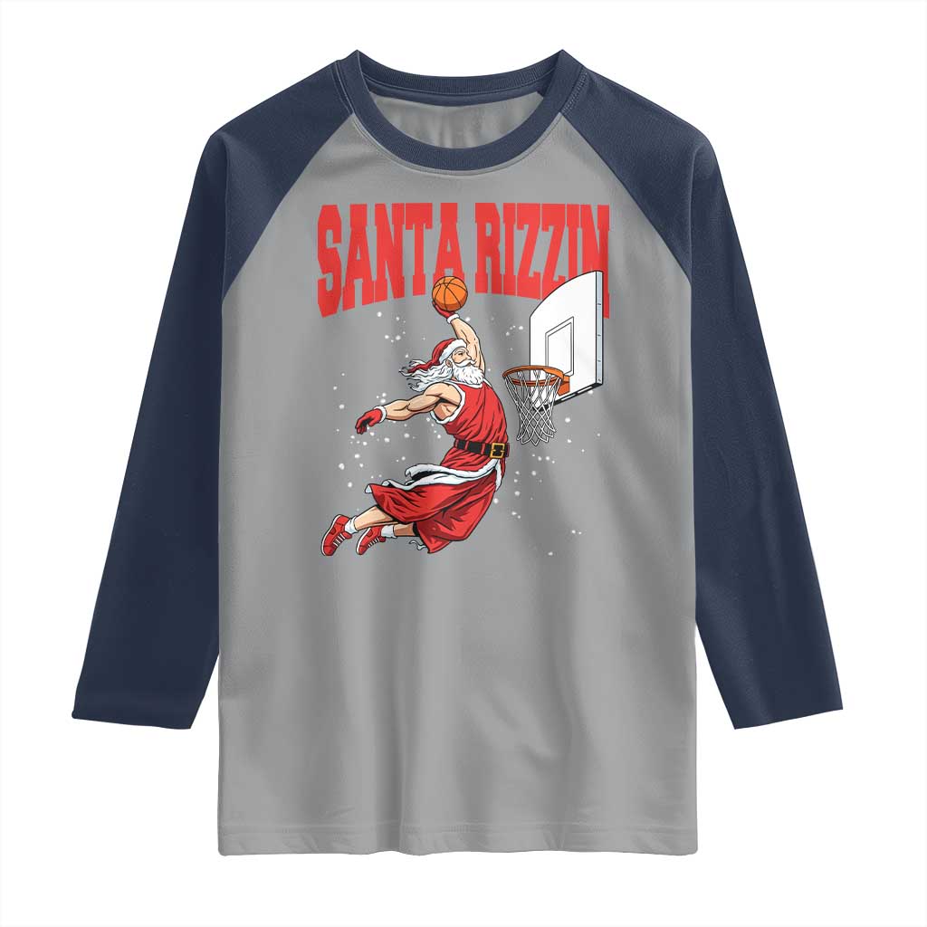 Santa Basketball Christmas Raglan Shirt He Is Rizzin TS14 Sport Gray Navy Print Your Wear