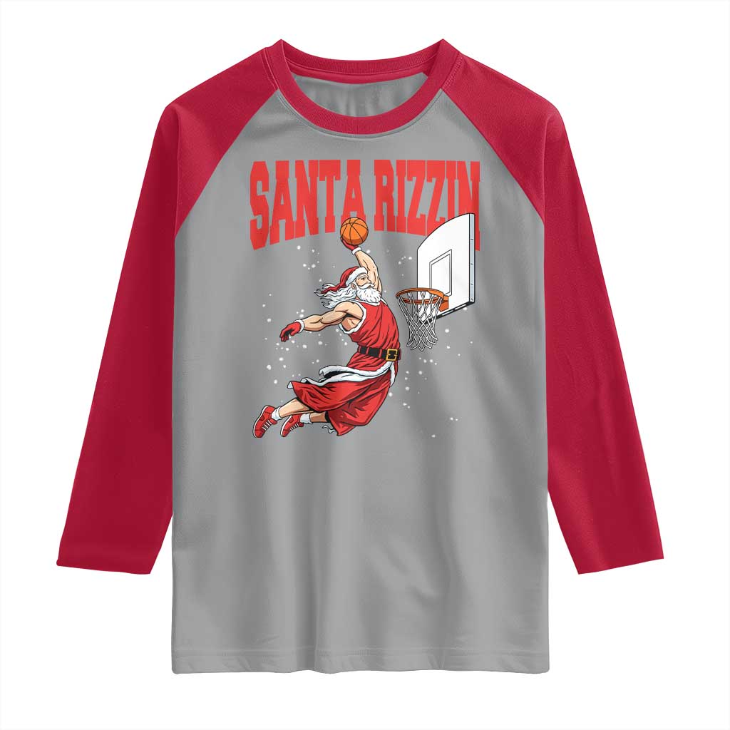 Santa Basketball Christmas Raglan Shirt He Is Rizzin TS14 Sport Gray Red Print Your Wear