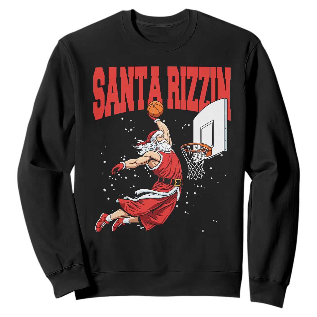 Santa Basketball Christmas Sweatshirt He Is Rizzin TS14 Black Print Your Wear