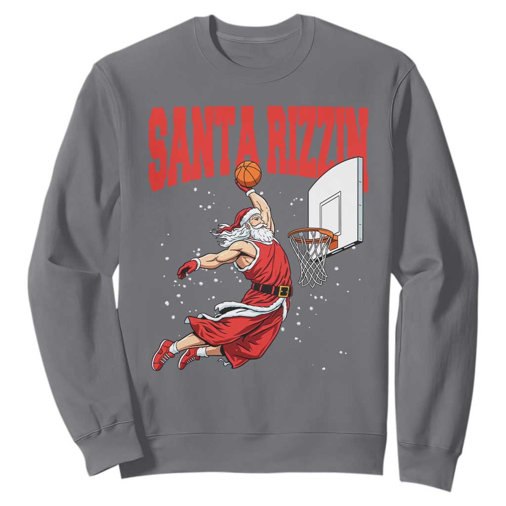 Santa Basketball Christmas Sweatshirt He Is Rizzin TS14 Charcoal Print Your Wear