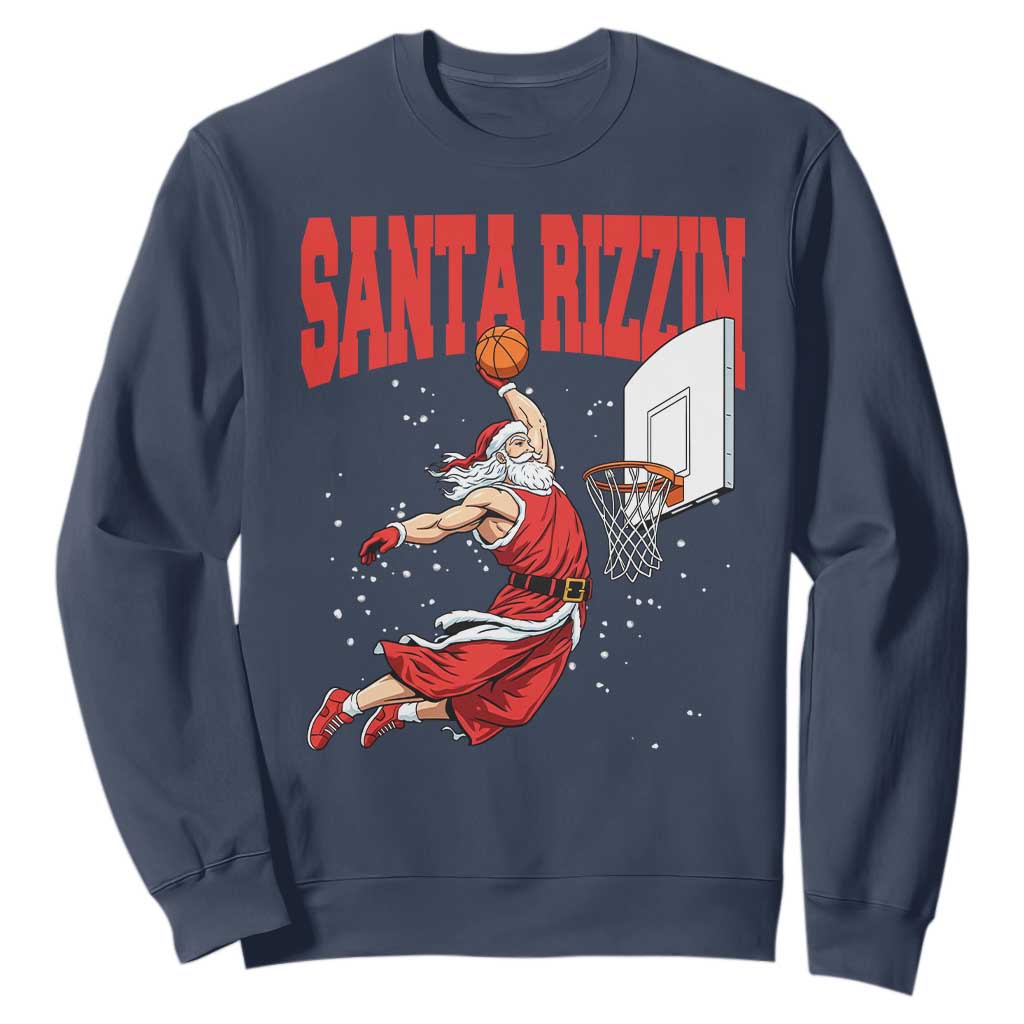 Santa Basketball Christmas Sweatshirt He Is Rizzin TS14 Navy Print Your Wear
