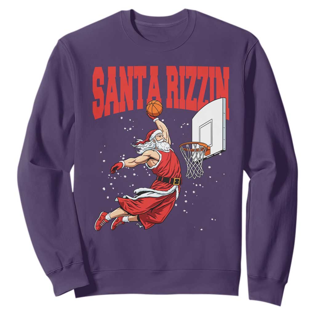 Santa Basketball Christmas Sweatshirt He Is Rizzin TS14 Purple Print Your Wear