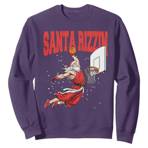 Santa Basketball Christmas Sweatshirt He Is Rizzin TS14 Purple Print Your Wear