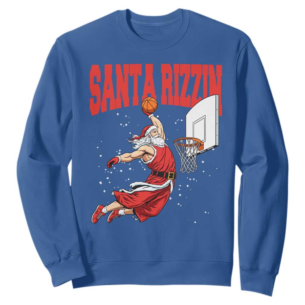 Santa Basketball Christmas Sweatshirt He Is Rizzin TS14 Royal Blue Print Your Wear