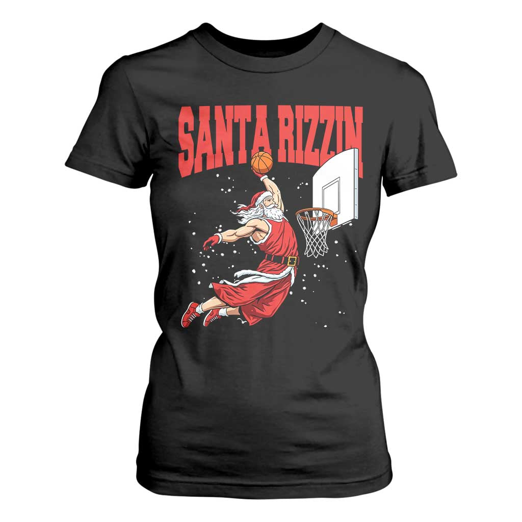 Santa Basketball Christmas T Shirt For Women He Is Rizzin TS14 Black Print Your Wear