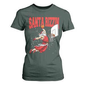 Santa Basketball Christmas T Shirt For Women He Is Rizzin TS14 Dark Forest Green Print Your Wear