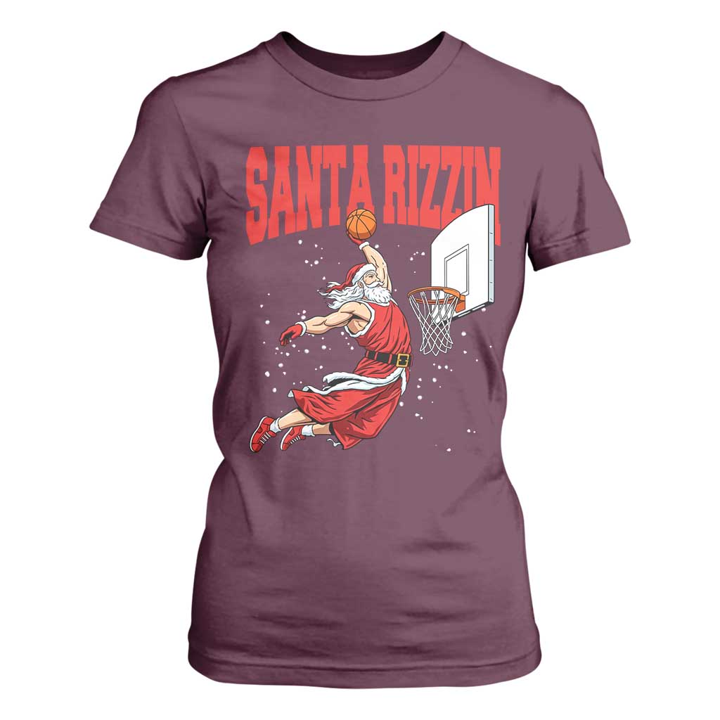 Santa Basketball Christmas T Shirt For Women He Is Rizzin TS14 Maroon Print Your Wear