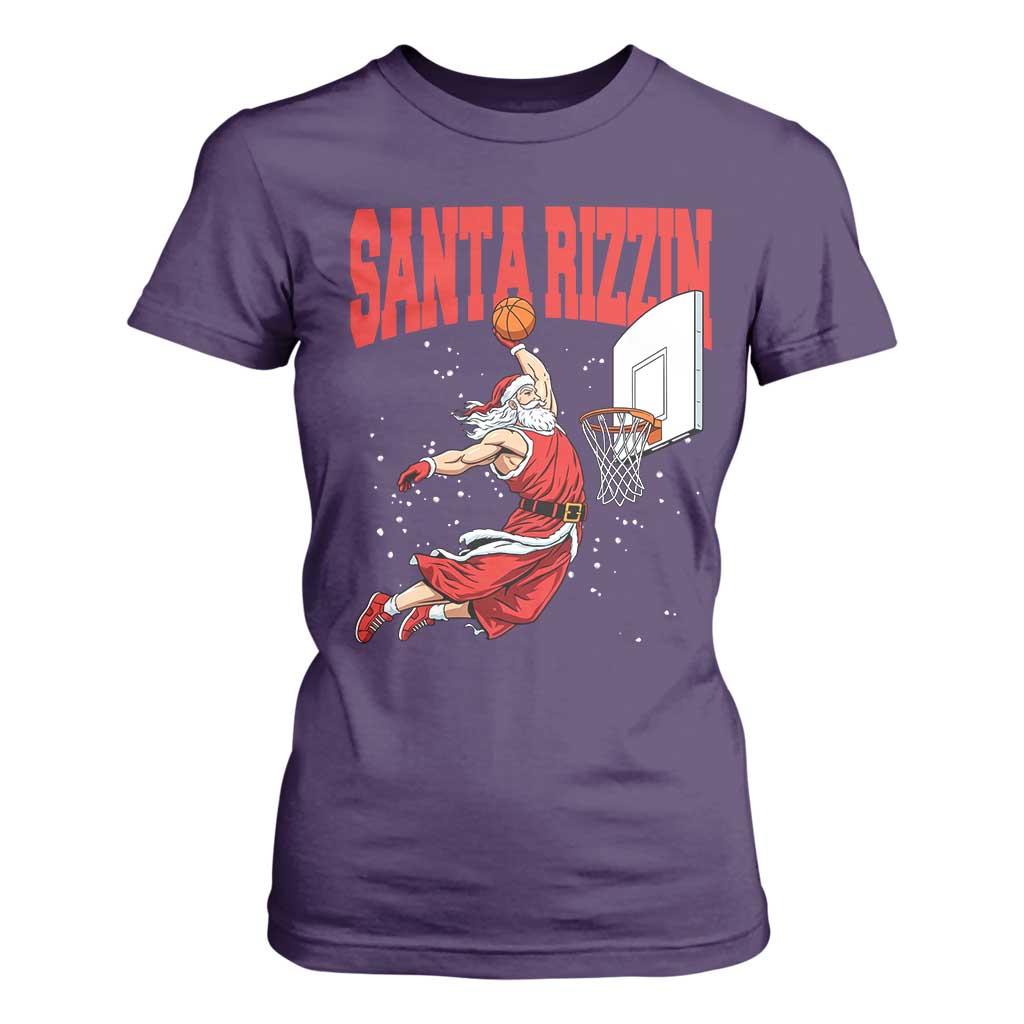 Santa Basketball Christmas T Shirt For Women He Is Rizzin TS14 Purple Print Your Wear