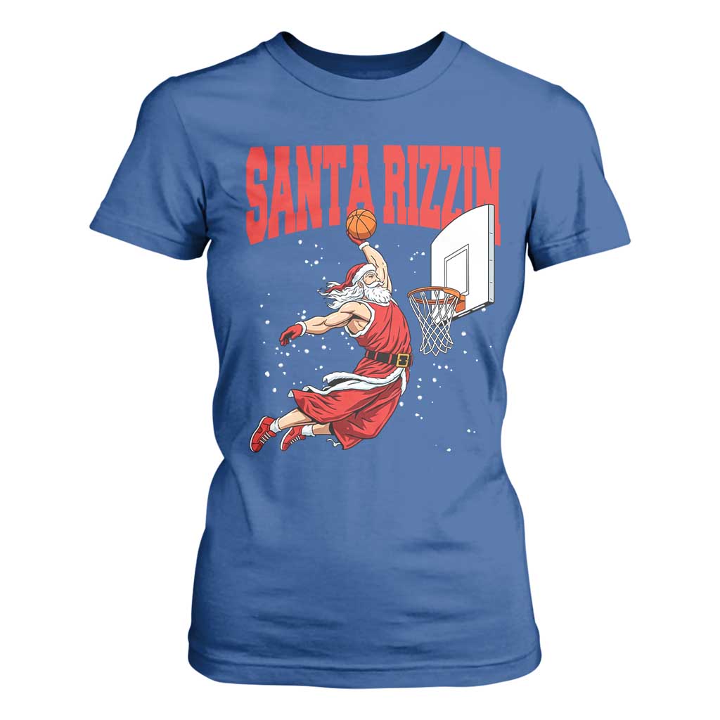 Santa Basketball Christmas T Shirt For Women He Is Rizzin TS14 Royal Blue Print Your Wear