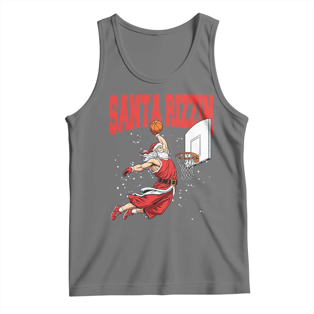 Santa Basketball Christmas Tank Top He Is Rizzin TS14 Black Heather Print Your Wear